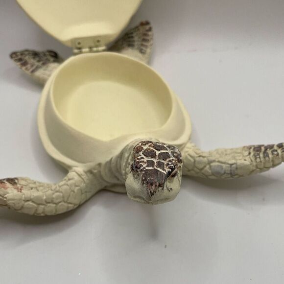 Ceramic Sea Turtle Trinket Box Cream White 6x6 Home Decor Beachy Vibes - Picture 6 of 9